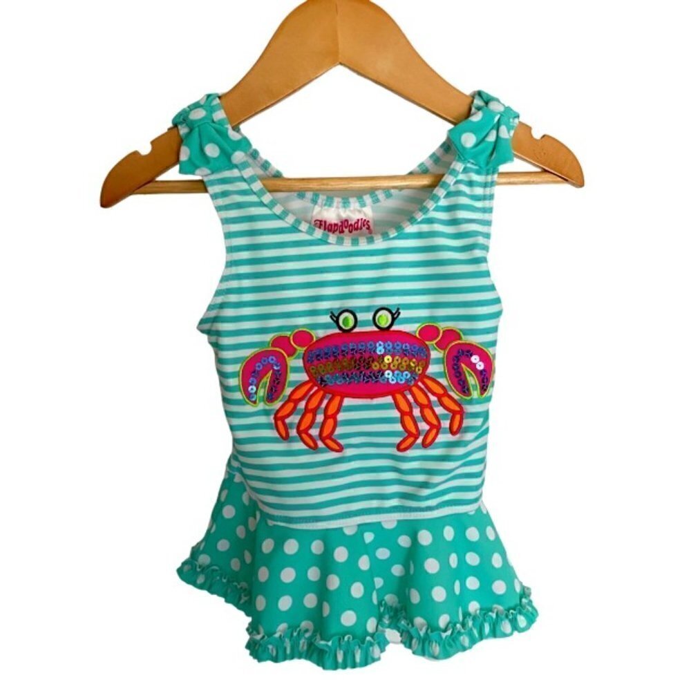 Flapdoodles Green and White Sequin Crab Swim Top 5
